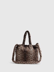 River Island Brown Leopard Print Drawstring Travel Tote - Image 4 of 6