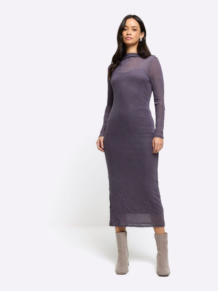 River Island Langärmeliges Midaxi-Säulenkleid aus Netzstoff - Bild 1 von 6