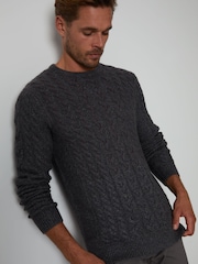 Threadbare Grey Cable Knit Crew Neck Jumper - Image 1 of 4