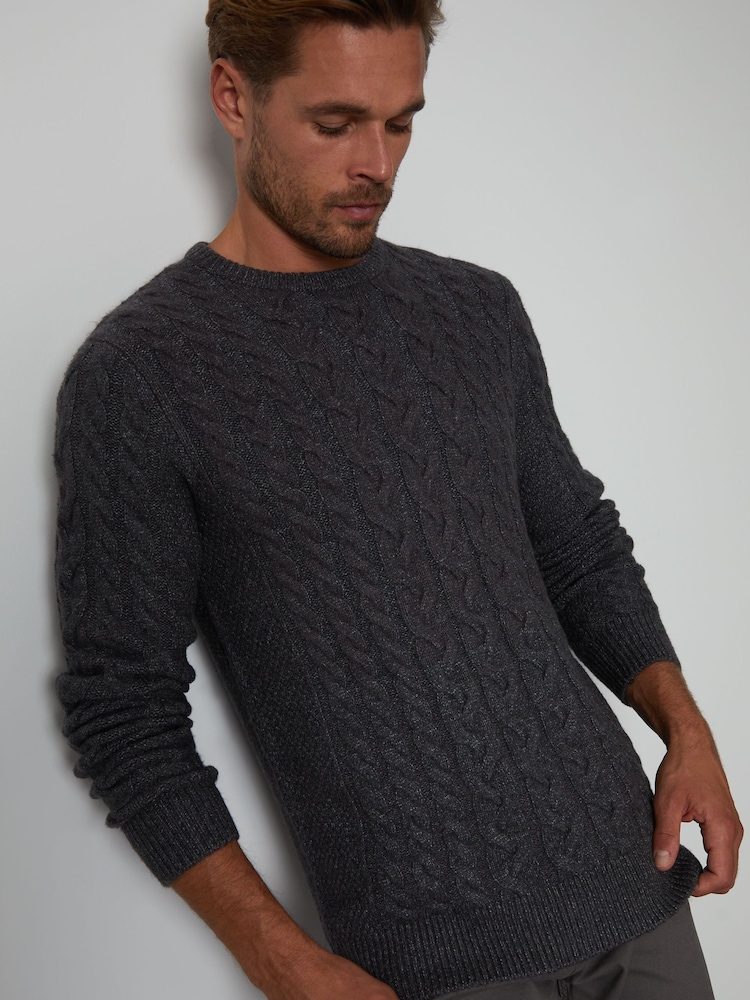 Threadbare Grey Cable Knit Crew Neck Jumper - Image 1 of 4