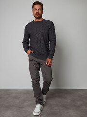 Threadbare Grey Cable Knit Crew Neck Jumper - Image 3 of 4