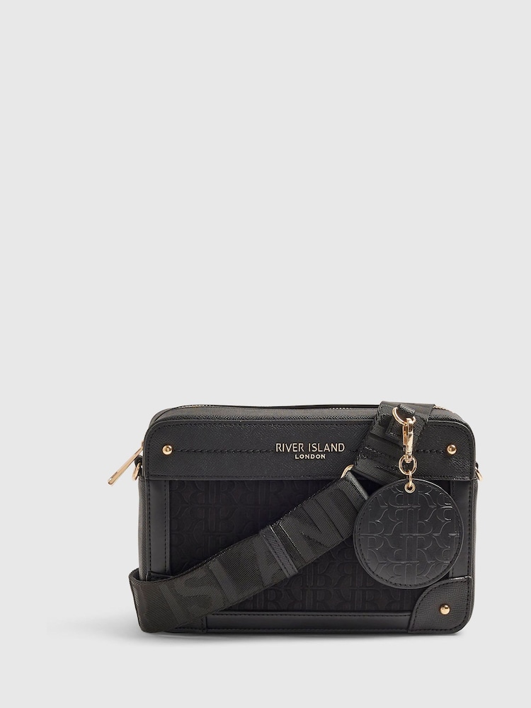 River Island Black RR Monogram Boxy Cross-Body Bag - Image 2 of 6 River Island Black RR Monogram Boxy Cross-Body Bag - Image 2 of 6