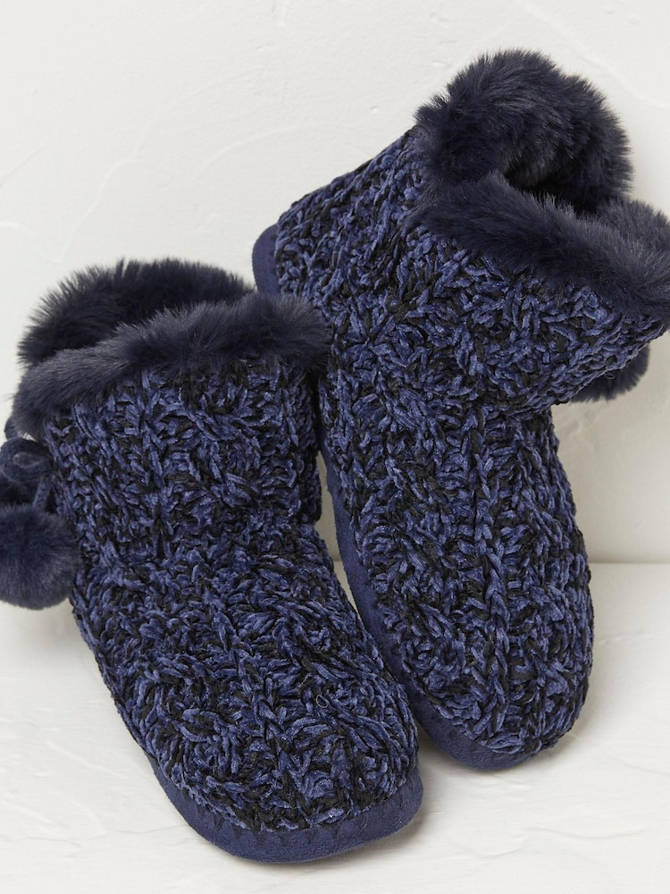 FatFace Blue Melody Chenille Slipper Boots - Image 1 of 1