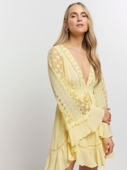 River Island Yellow Angel Sleeve Frill Mini Dress - Image 3 of 4