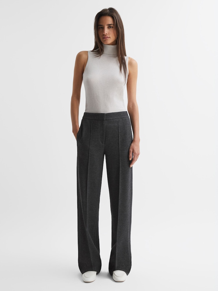 Reiss Grey Melange Iria Wool Blend Wide Leg Suit Trousers - Image 1 of 4