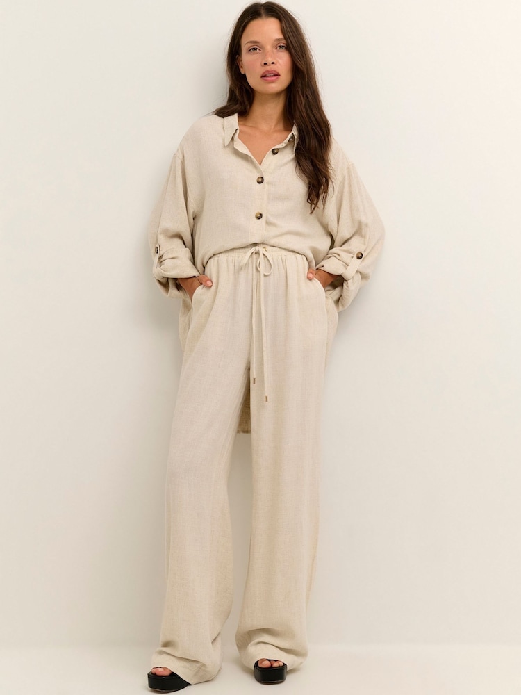 Kaffe Yellow Liny Elastic Waist Casual Trousers - Image 2 of 5