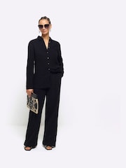 River Island Black Linen Feel 100% Cotton Trousers - Image 1 of 4