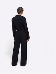 River Island Black Linen Feel 100% Cotton Trousers - Image 2 of 4