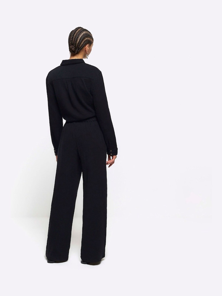 River Island Black Linen Feel 100% Cotton Trousers - Image 2 of 4