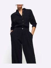 River Island Black Linen Feel 100% Cotton Trousers - Image 3 of 4