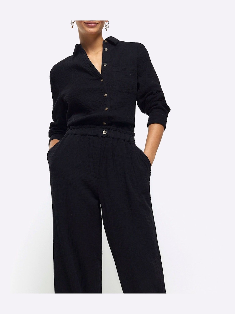 Zwart - River Island 100% katoenen broek met linnengevoel - Image 3 of 4