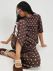 River Island Brown Polka Dot Neoprene Tape Trousers - Image 3 of 4