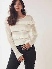 Ecru White Pointelle Frill Jumper - Image 1 of 7
