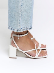 River Island White Wide Fit Tubular Heeled Sandals - Image 1 of 6