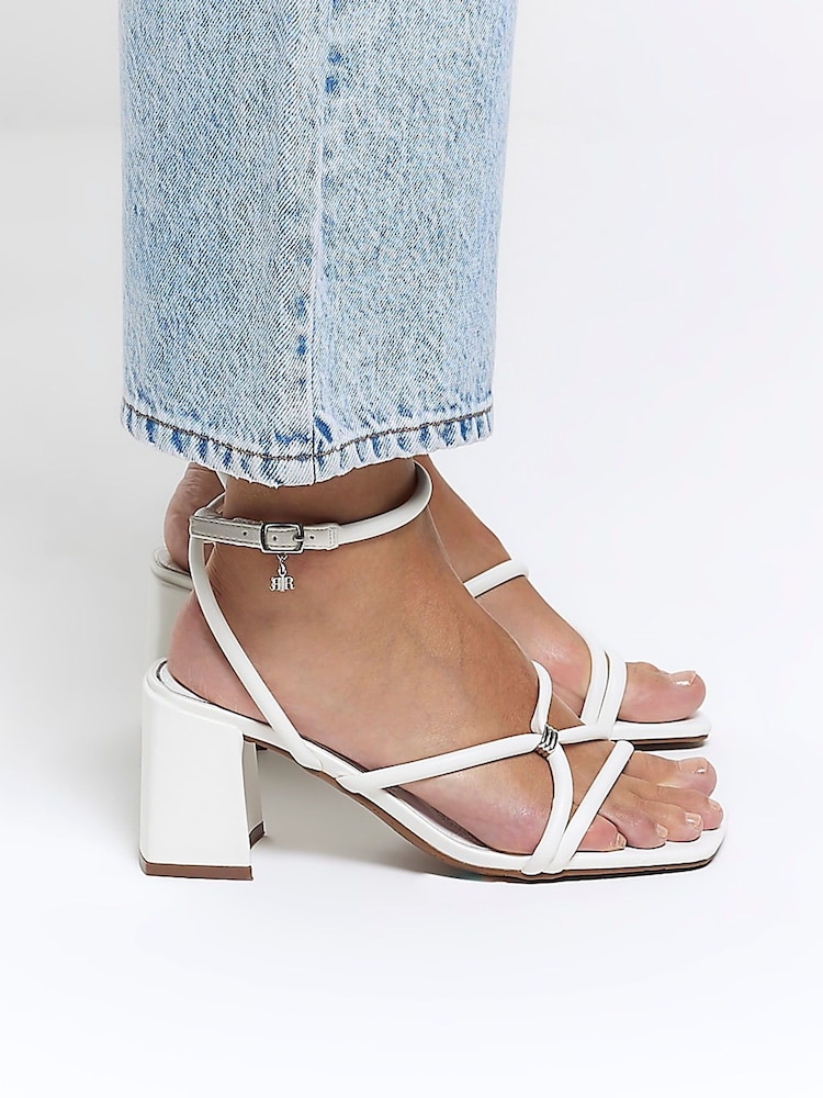 River Island White Wide Fit Tubular Heeled Sandals - Image 1 of 6