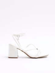 River Island White Wide Fit Tubular Heeled Sandals - Image 2 of 6