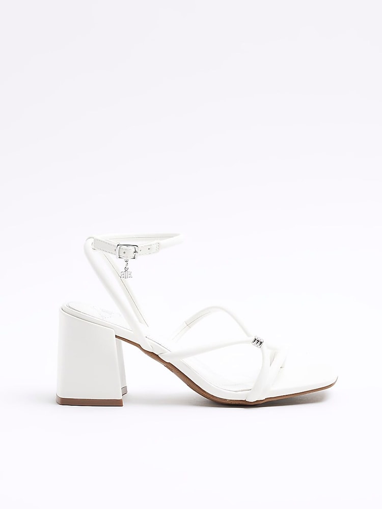 River Island White Wide Fit Tubular Heeled Sandals - Image 2 of 6