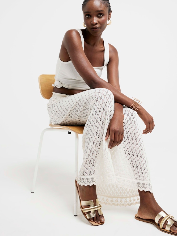 River Island Gold Cut Out Strap Leather Sandals - Image 1 of 4 River Island Gold Cut Out Strap Leather Sandals - Image 1 of 4
