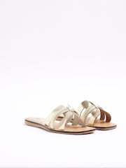 River Island Gold Cut Out Strap Leather Sandals - Image 2 of 4