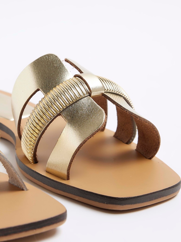 River Island Gold Cut Out Strap Leather Sandals - Image 4 of 4