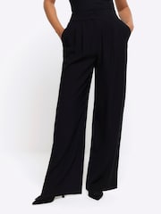 River Island Black Triple Pleat Wide Leg Trousers - Image 1 of 6