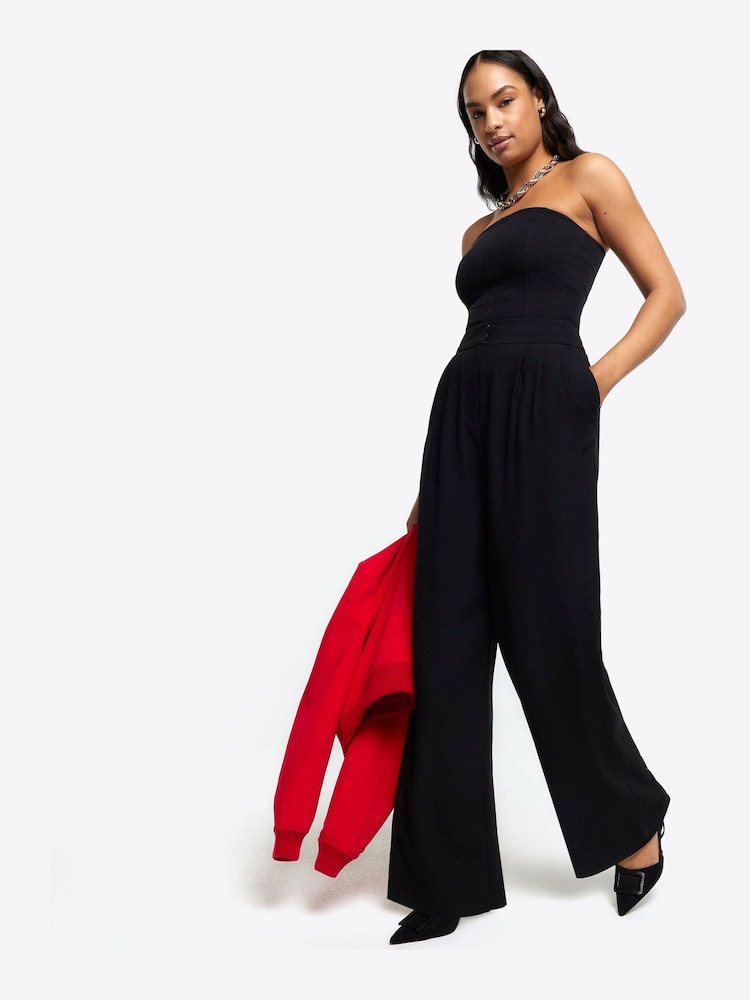 River Island Black Triple Pleat Wide Leg Trousers - Image 2 of 6