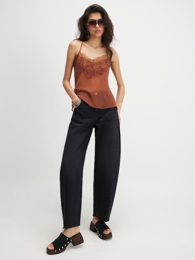 River Island Black Twist Seam Barrel Jeans - Image 1 of 4 River Island Black Twist Seam Barrel Jeans - Image 1 of 4