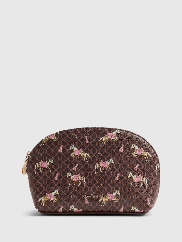 River Island Brown Horse Print Makeup Pouch - Image 1 of 5 River Island Brown Horse Print Makeup Pouch - Image 1 of 5