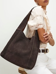 River Island Brown Panelled Suede Slouch Bag - Image 1 of 4