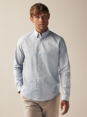 Blue Stretch Oxford Printed Long Sleeve Shirt - Image 1 of 7