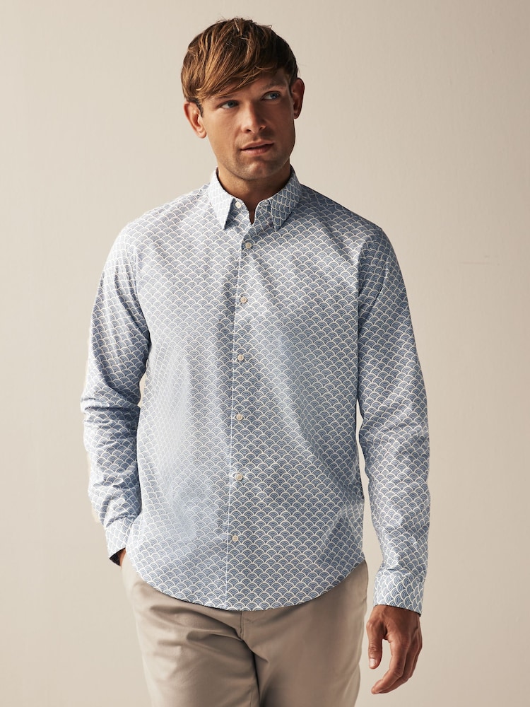 Blue Stretch Oxford Printed Long Sleeve Shirt - Image 1 of 7