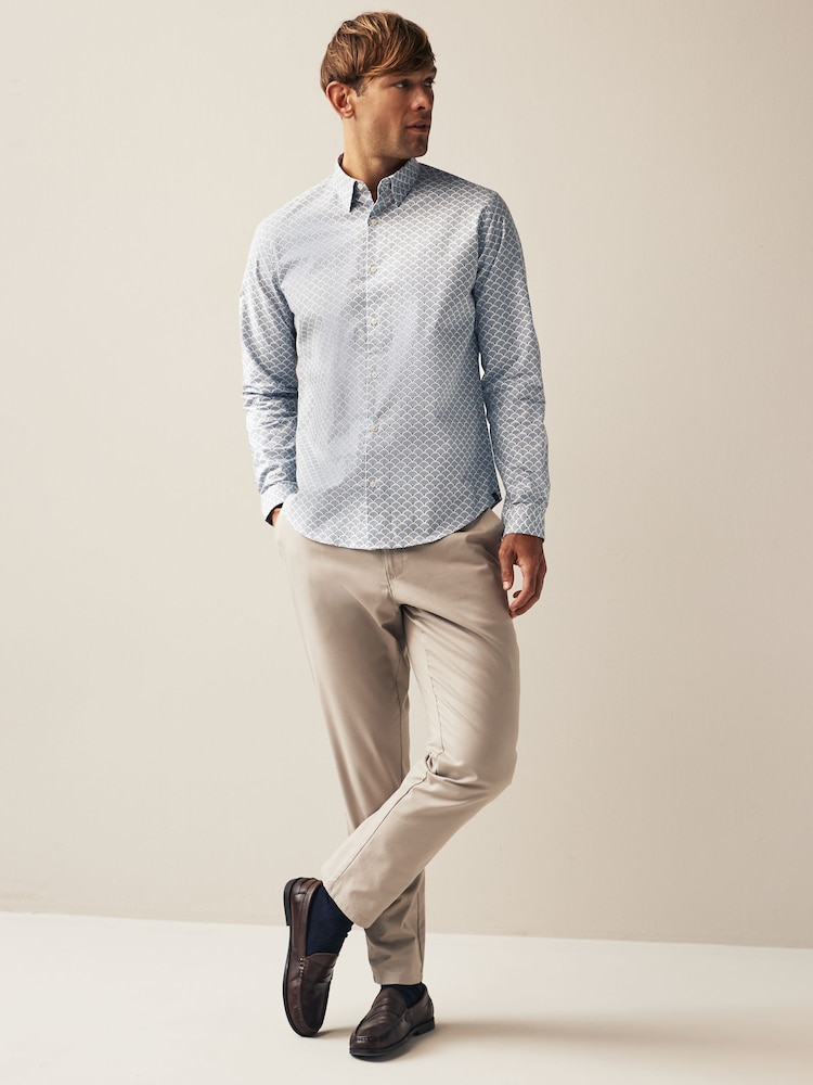 Blue Stretch Oxford Printed Long Sleeve Shirt - Image 2 of 7