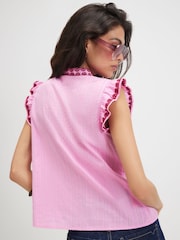 River Island Pink Cotton Ruffle Embroidered Blouse - Image 2 of 3