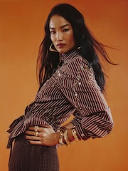 River Island Brown Stripe Embroidered Belted Shirt - Image 2 of 4