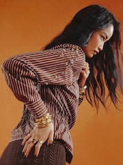 River Island Brown Stripe Embroidered Belted Shirt - Image 4 of 4