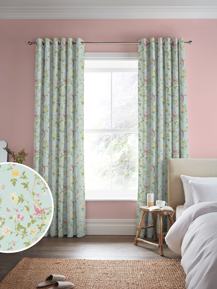 Laura Ashley Duck Egg Summer Palace Made to Measure 100% Cotton Curtains - Image 1 of 5