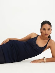 River Island Blue Sleeveless Lace Trim Drape Midi Dress - Image 2 of 4