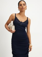 River Island Blue Sleeveless Lace Trim Drape Midi Dress - Image 3 of 4