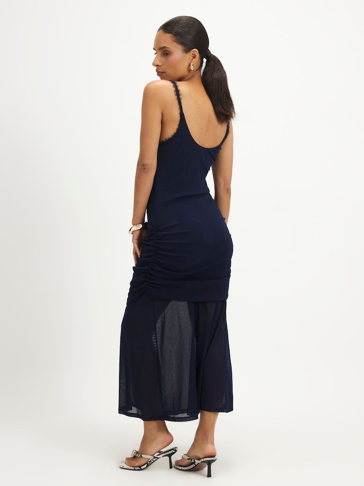 River Island Blue Sleeveless Lace Trim Drape Midi Dress - Image 4 of 4 River Island Blue Sleeveless Lace Trim Drape Midi Dress - Image 4 of 4
