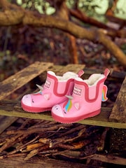 JoJo Maman Bébé Pink Cosy Lined Unicorn Ankle Wellies - Image 1 of 6