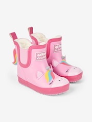 JoJo Maman Bébé Pink Cosy Lined Unicorn Ankle Wellies - Image 4 of 6