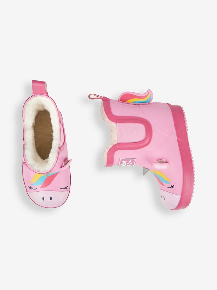 JoJo Maman Bébé Pink Cosy Lined Unicorn Ankle Wellies - Image 6 of 6
