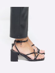 River Island Black Wide Fit Tubular Heeled Sandals - Image 1 of 5