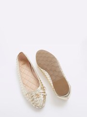 River Island Gold Bow Ballerinas - Image 2 of 4