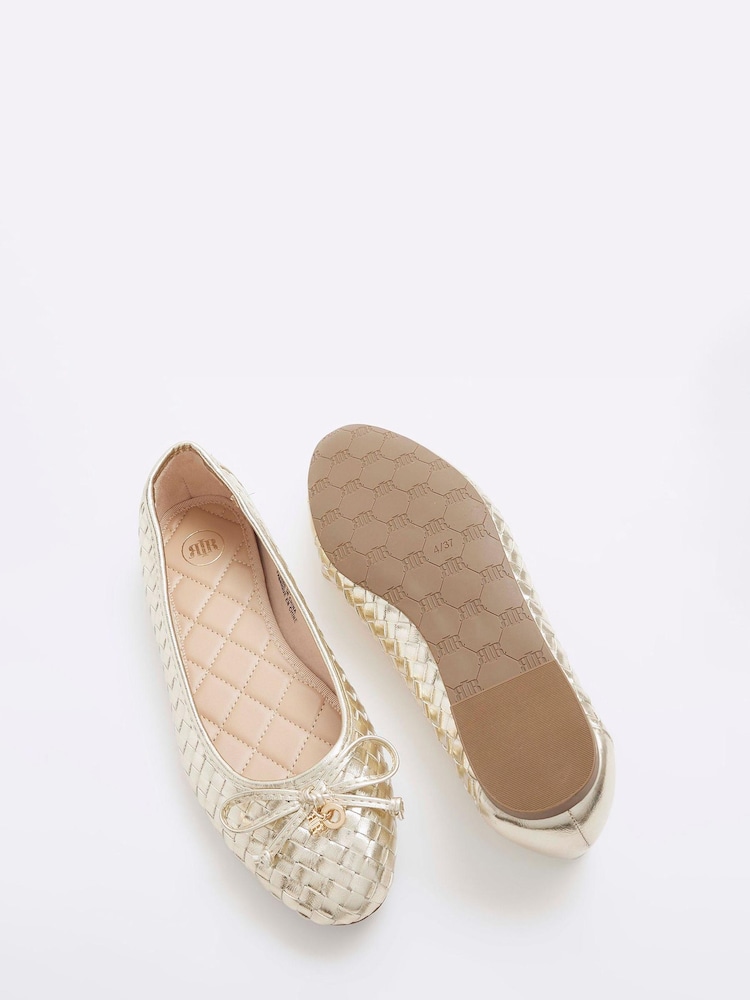 River Island Gold Bow Ballerinas - Image 2 of 4