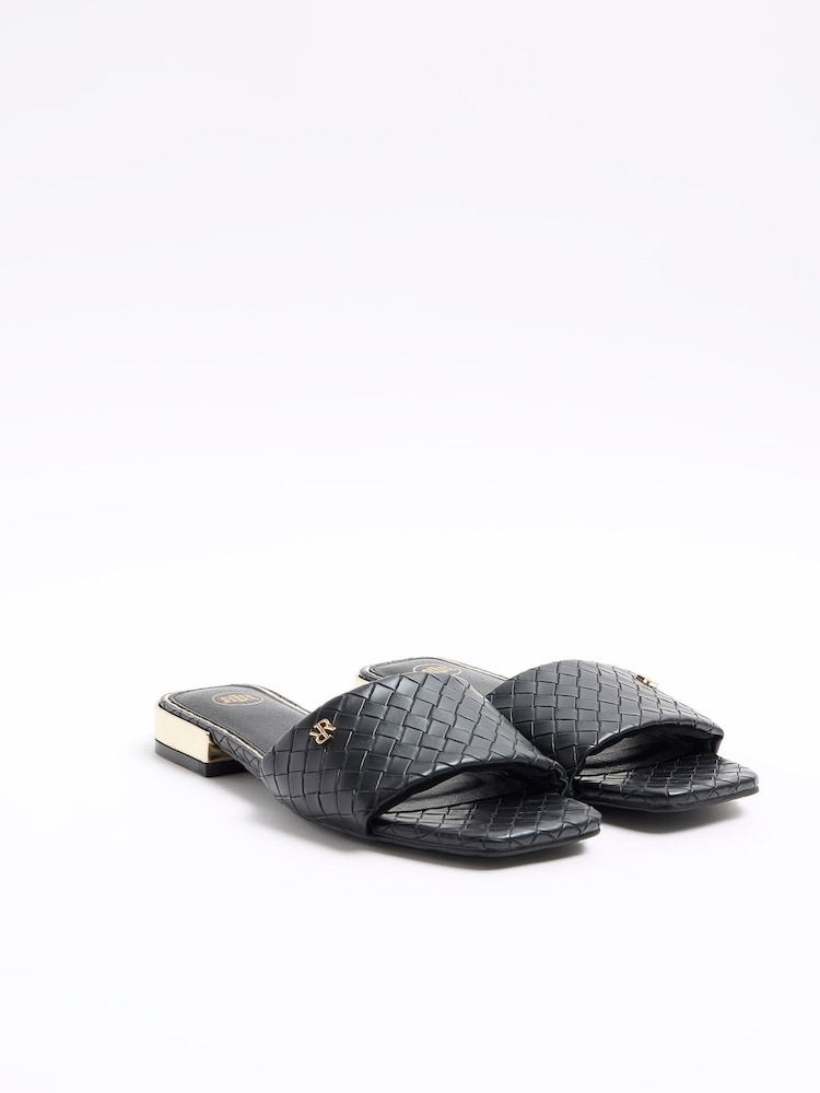 River Island Black Woven Mule Flat Sandals - Image 1 of 5