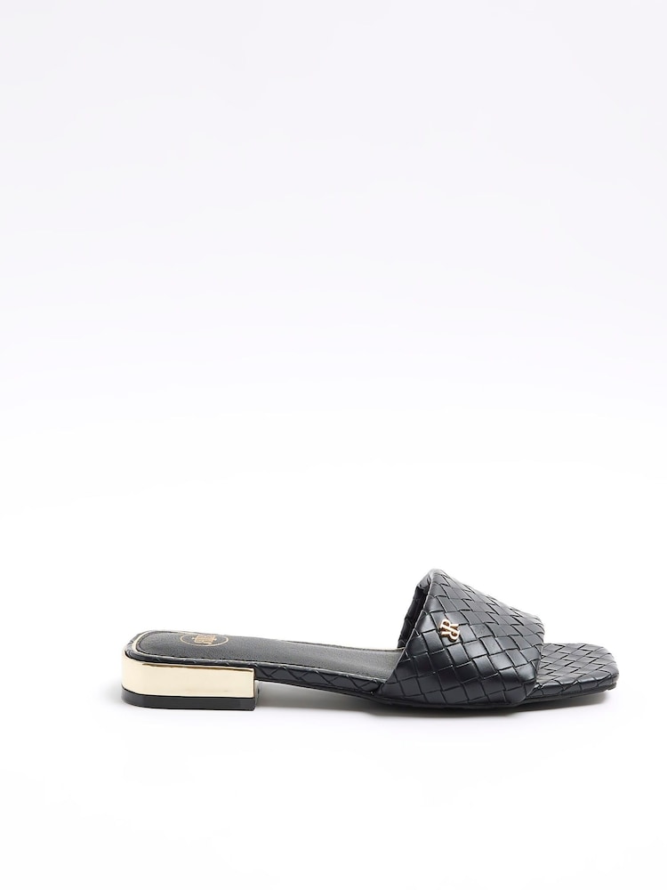 River Island Black Woven Mule Flat Sandals - Image 2 of 5