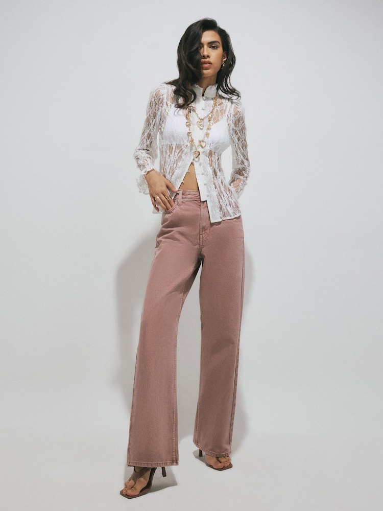 River Island Pink Relaxed Straight Jeans - Image 1 of 4 River Island Pink Relaxed Straight Jeans - Image 1 of 4