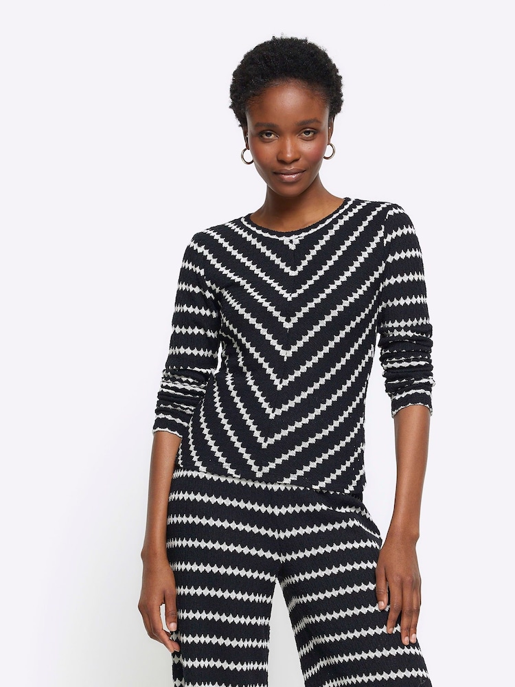 River Island Black Crochet Stripe Top - Image 2 of 7