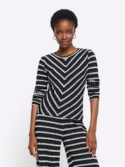River Island Black Crochet Stripe Top - Image 5 of 7